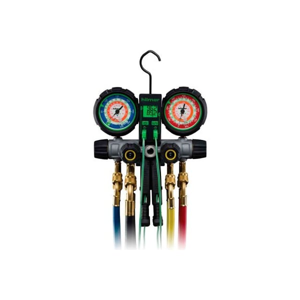 Hilmor 4V22404410HD 4-Valve Aluminum Manifold With 60" Hoses & DROT 1839131, R22, R404, R410